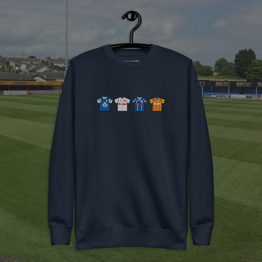 Dungannon Swifts Home & Away Retro Kit. Embroidered Sweatshirt