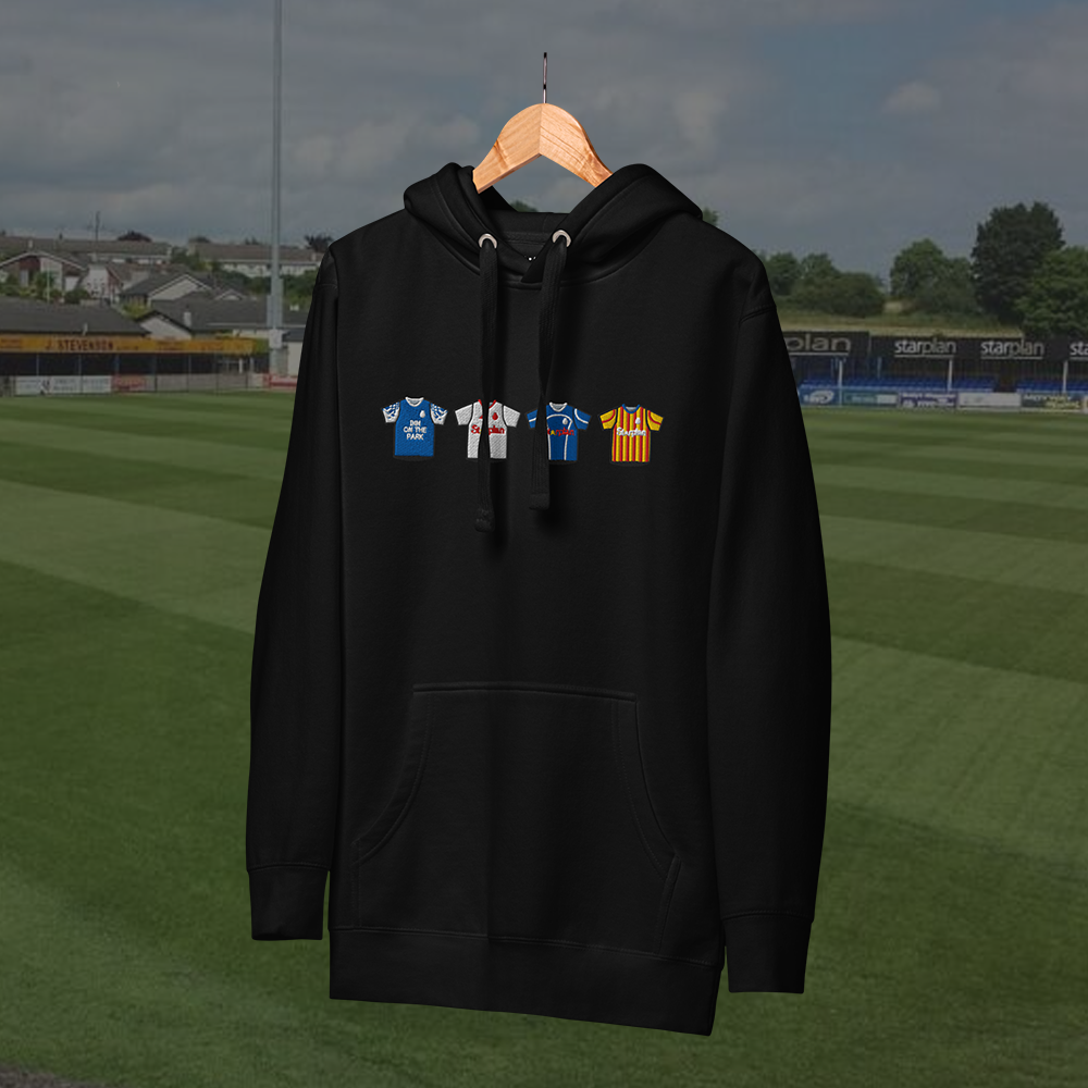 Dungannon Swifts Home & Away Retro Kit. Embroidered Hoodie