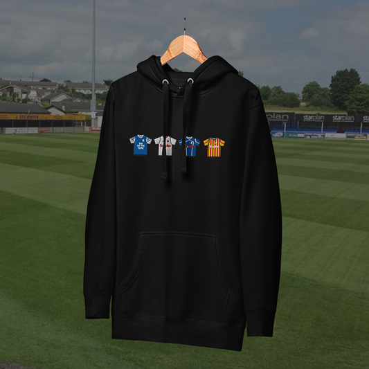 Dungannon Swifts Home & Away Retro Kit. Embroidered Hoodie