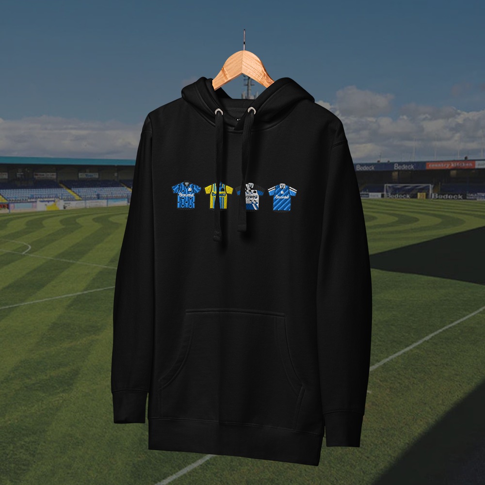 Glenavon Home & Away Retro Kit. Embroidered Hoodie
