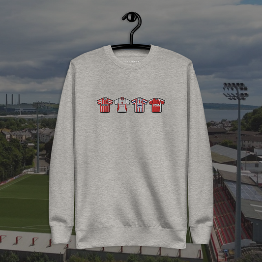 Larne Home & Away Retro Kits. Embroidered Sweatshirt