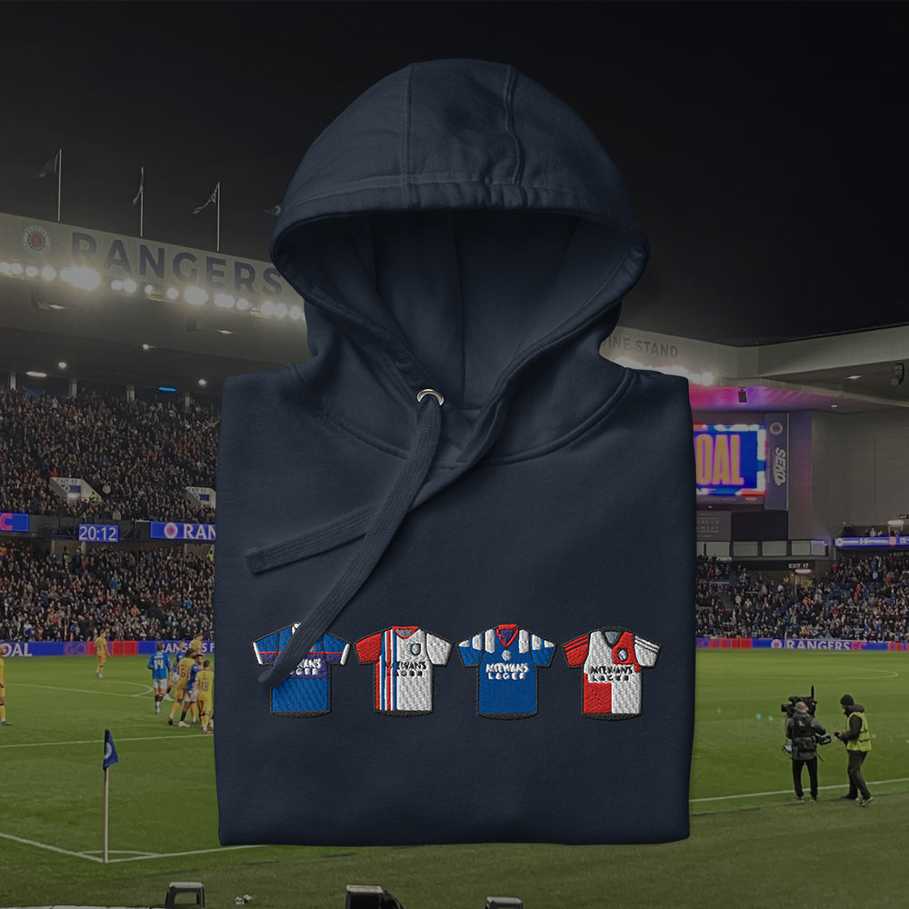 Glasgow Rangers Retro Kit. Embroidered Hoodie