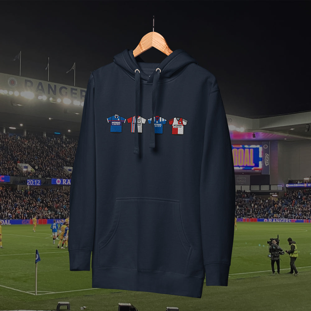 Glasgow Rangers Retro Kit. Embroidered Hoodie