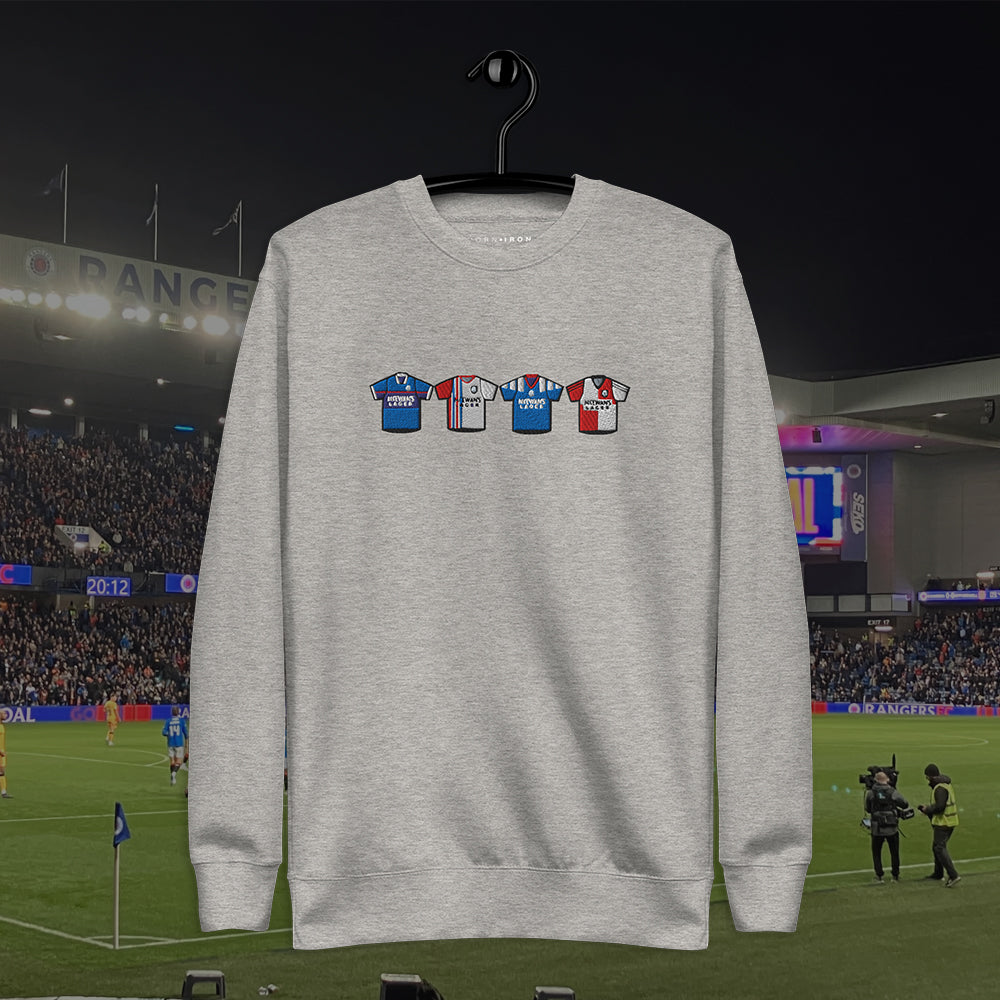 Glasgow Rangers Retro Kit. Embroidered Sweatshirt