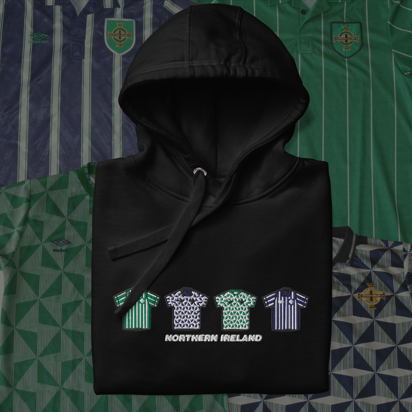 Northern Ireland Classic Shirts. Home & Away Embroidered Hoodie