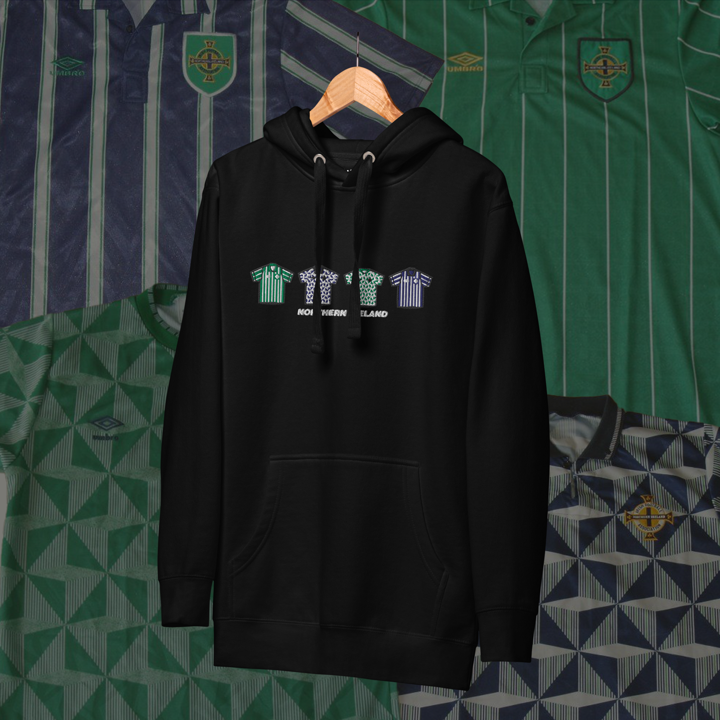Northern Ireland Classic Shirts. Home & Away Embroidered Hoodie