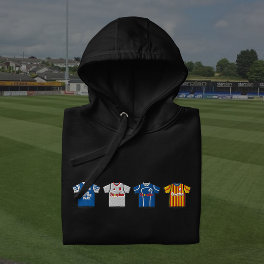 Dungannon Swifts Home & Away Retro Kit. Embroidered Hoodie