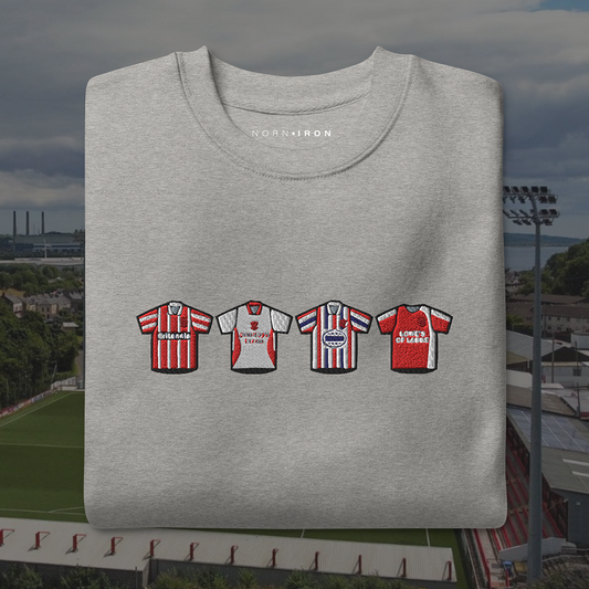 Larne Home & Away Retro Kits. Embroidered Sweatshirt
