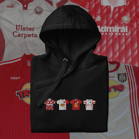 Portadown Home & Away Retro Kits. Embroidered Hoodie