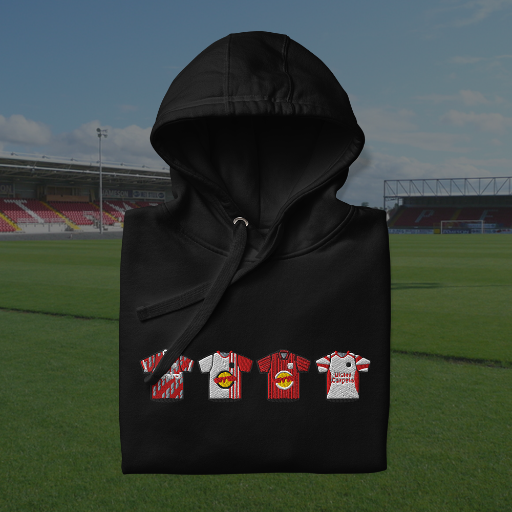 Portadown Home & Away Retro Kits. Embroidered Hoodie