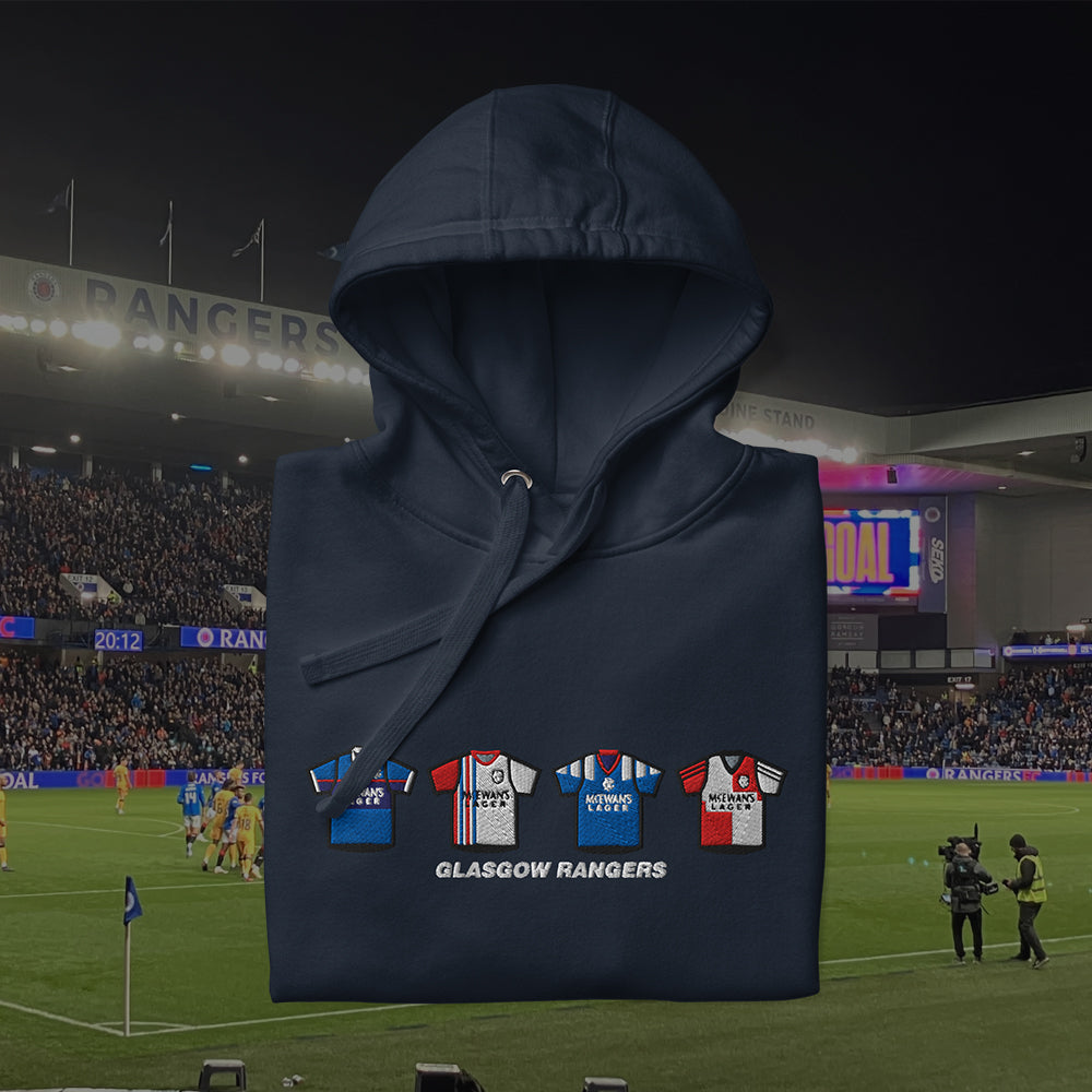 Glasgow Rangers Retro Kit. Embroidered Hoodie