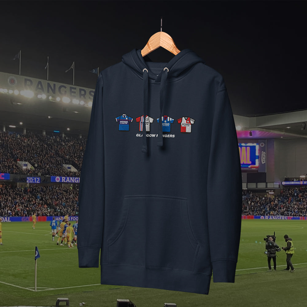 Glasgow Rangers Retro Kit. Embroidered Hoodie