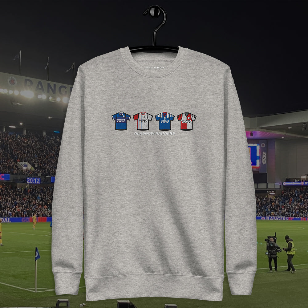 Glasgow Rangers Retro Kit. Embroidered Sweatshirt