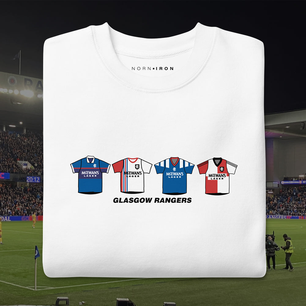 Glasgow Rangers Retro Kit. Printed T-Shirt
